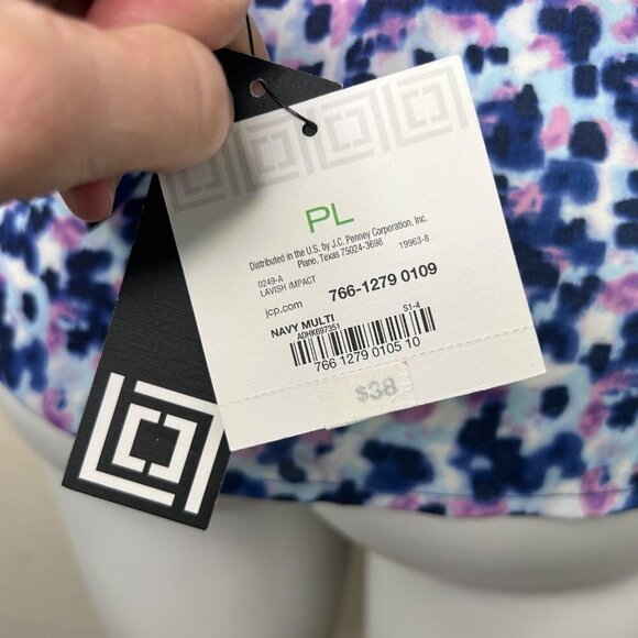 NWT LIZ CLAIBORNE BLUE & PINK FLORAL TIE FRONT TUNIC TOP - PETITE LARGE - Picture 4 of 5